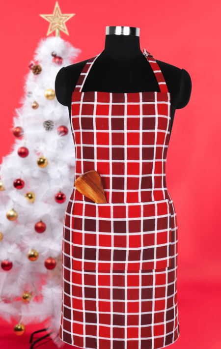 Quality home textiles Cotton Xmas Check Free Size Apron Pack Of 1